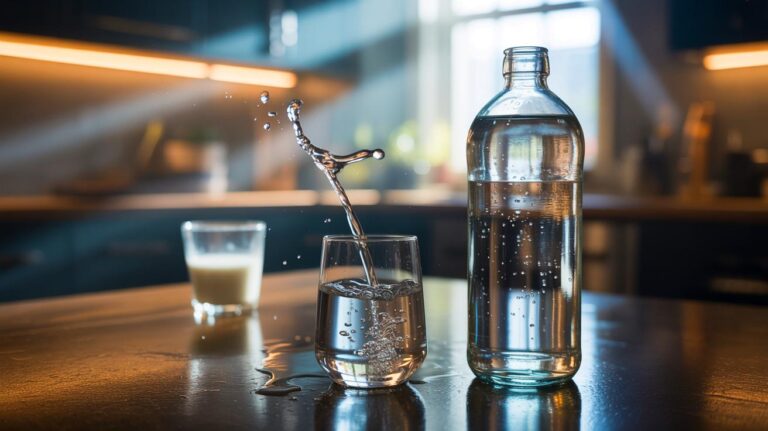Illustration de l’eau minérale riche en calcium et bicarbonates, plus efficace que le lait pour renforcer les os